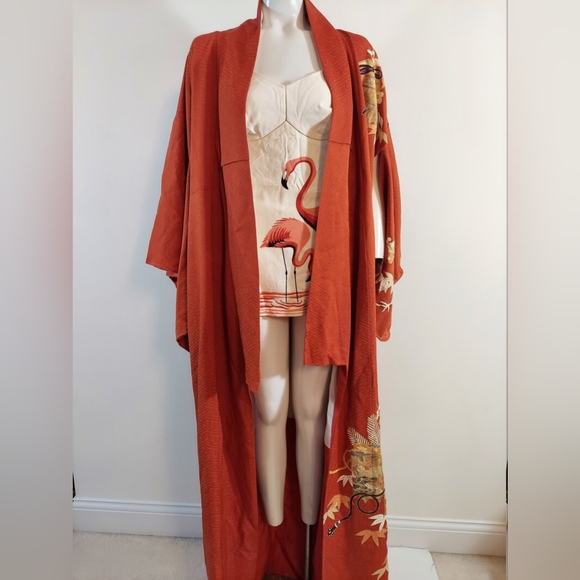 Vintage silk Kimono 40s 50s robe dressing gown or swim lingerie cover up - Picture 7 of 9